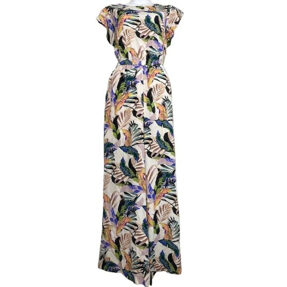 Sanctuary Jumpsuit Womens Tropical Wide‎ Leg Tie Back Short Sleeve sz Large NEW - Picture 9 of 13